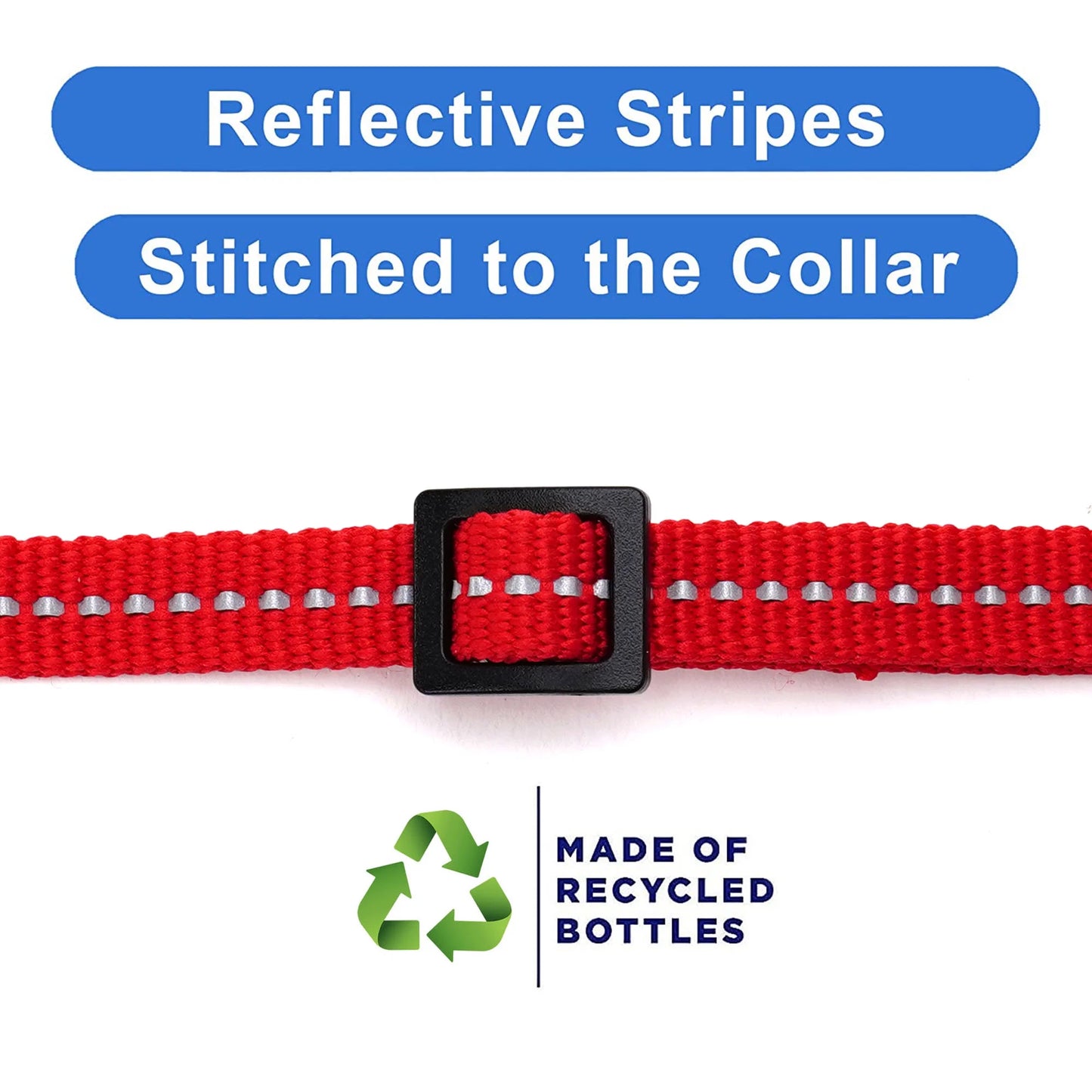 Recycled Cat Collar with Reflective Stitched and Safety Buckle Removable Bell Reflective Cat Breakaway Collar - Red Cat Collar.