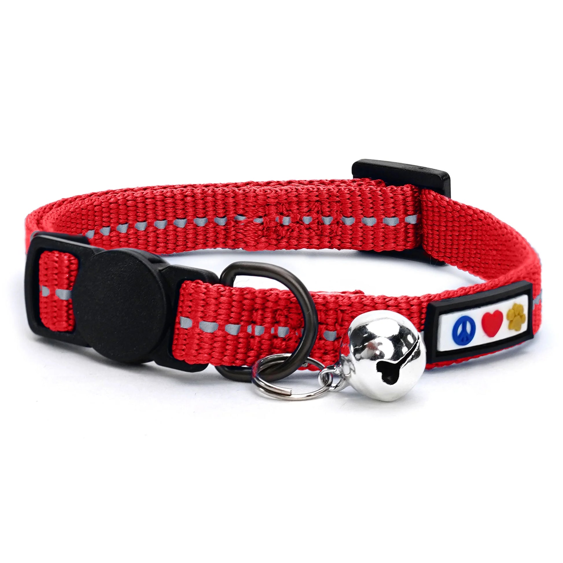 Recycled Cat Collar with Reflective Stitched and Safety Buckle Removable Bell Reflective Cat Breakaway Collar - Red Cat Collar.